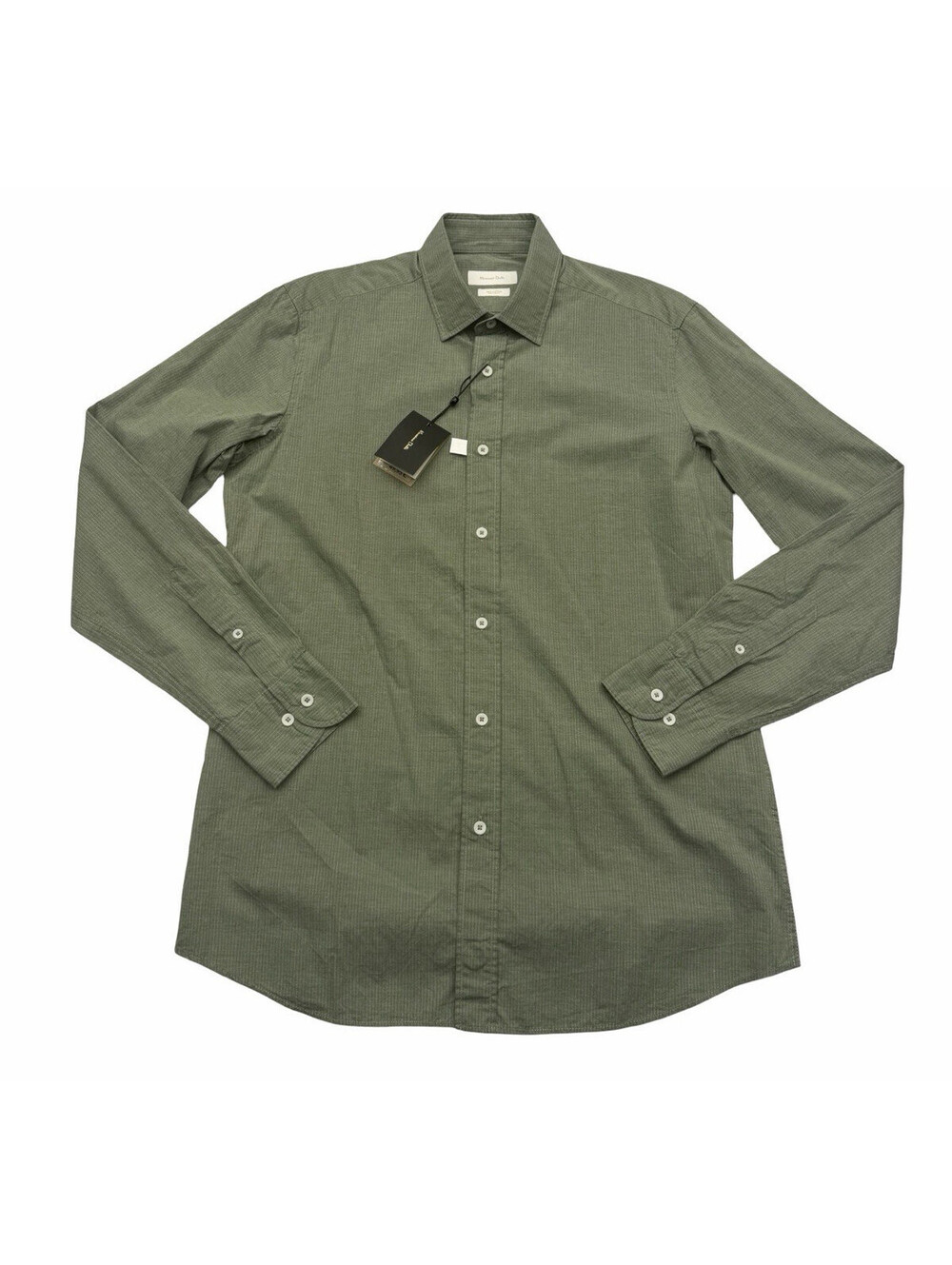 Massimo Dutti Slim Fit Egyptian Cotton Button Up Shirt Striped Green Size M